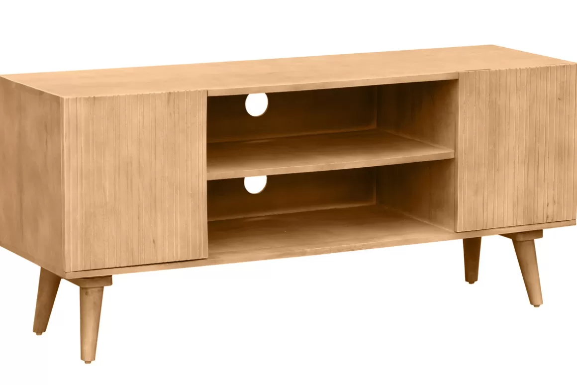 Miliboo TV-Möbel aus massivem Mangoholz mit Gravur L135 RUBIA