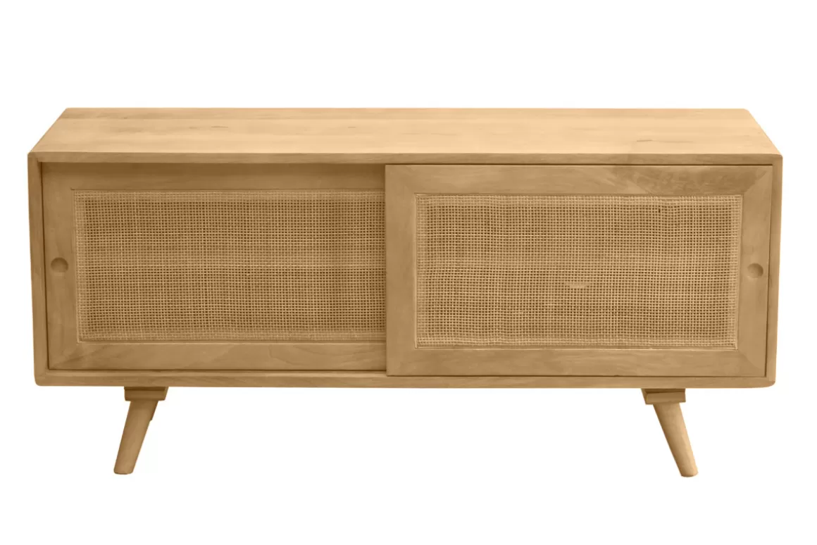 Miliboo TV-Möbel aus massivem Mangoholz und Rattan-Rohrgeflecht B110 cm ACANGE