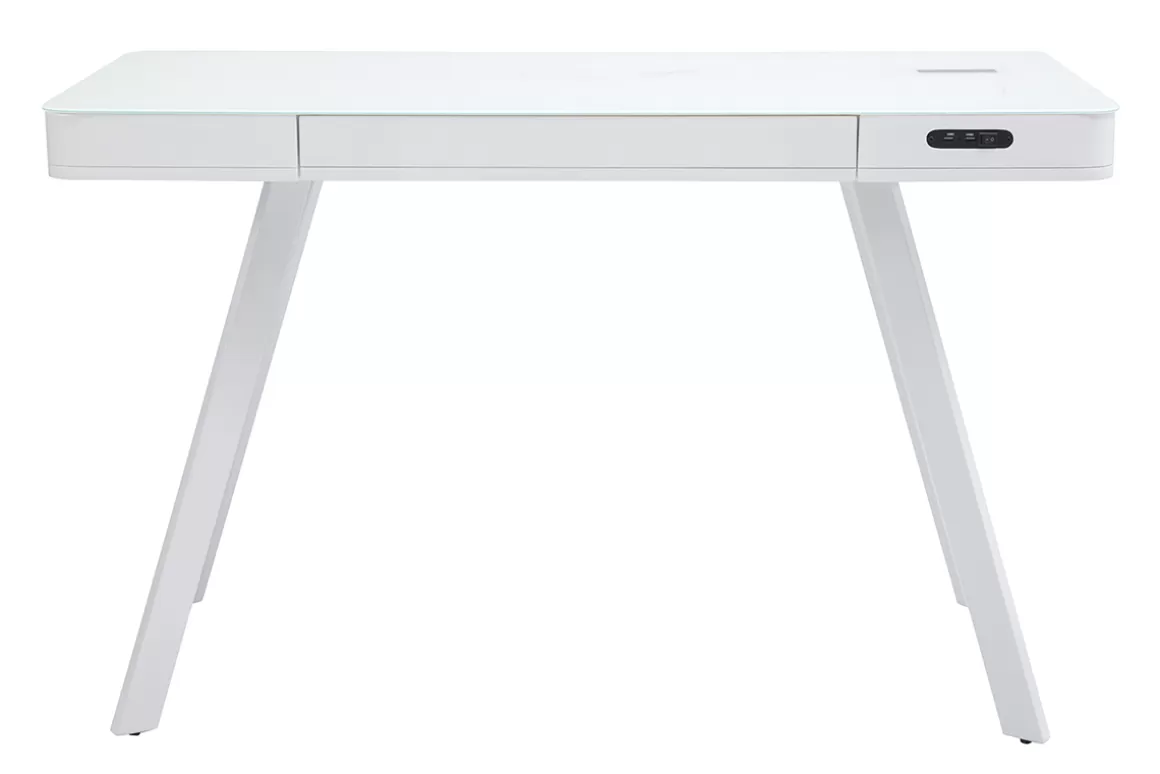 Miliboo Vernetzter Multimedia-Schreibtisch - transparentes Glas und weißes Metall CLEVER