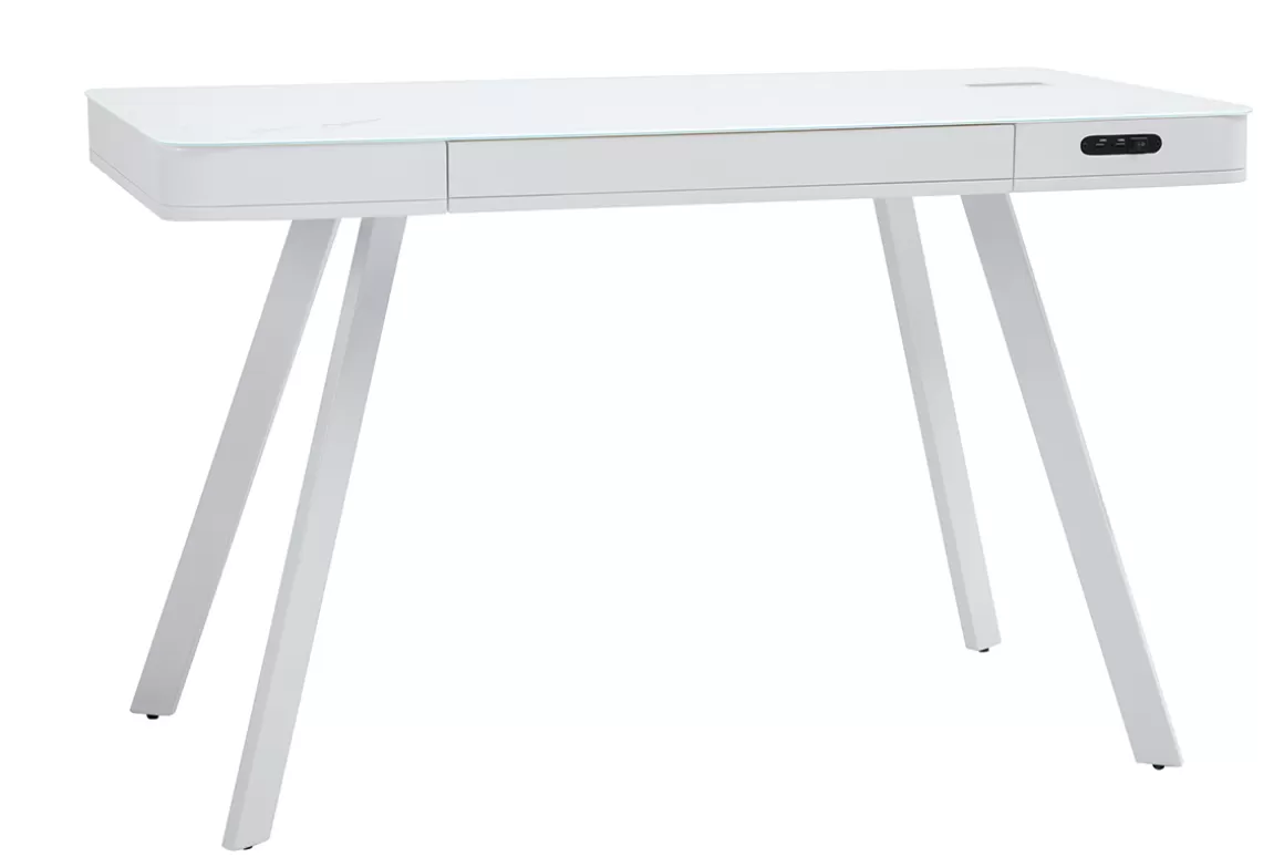 Miliboo Vernetzter Multimedia-Schreibtisch - transparentes Glas und weißes Metall CLEVER