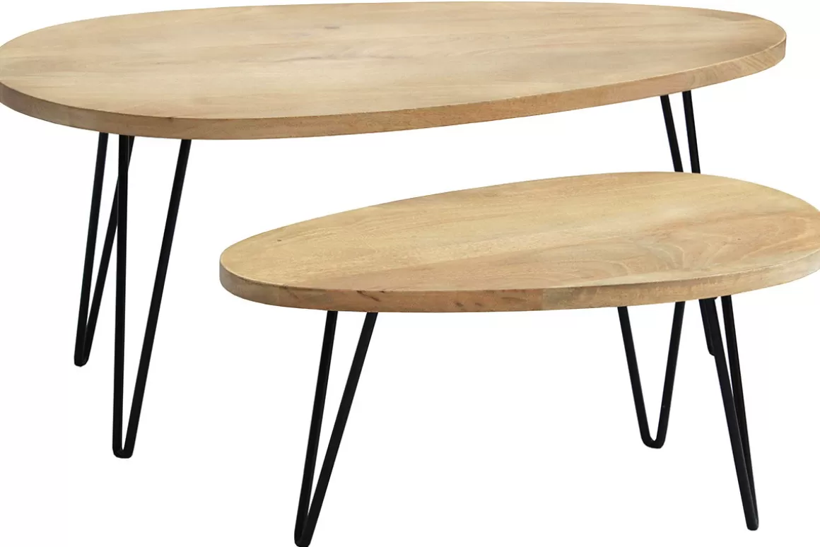 Miliboo Verschachtelte Couchtische aus solidem Mangoholz und Metall (2er-Set) VIBES