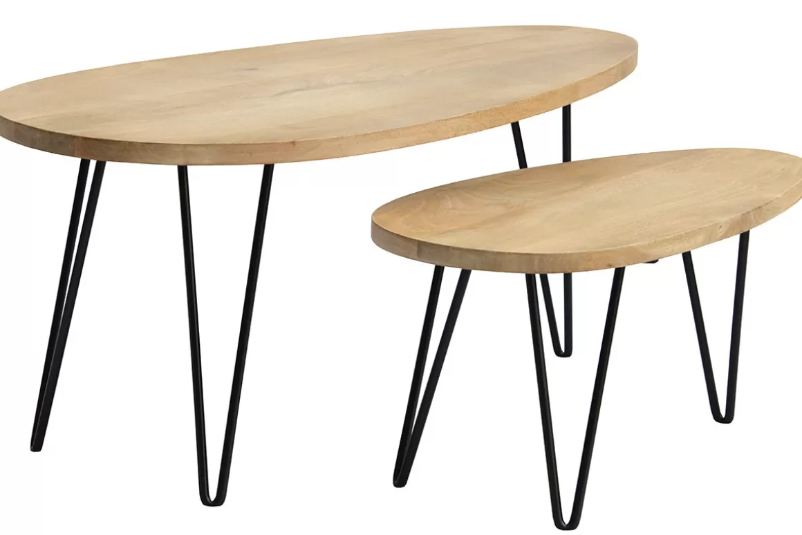 Miliboo Verschachtelte Couchtische aus solidem Mangoholz und Metall (2er-Set) VIBES