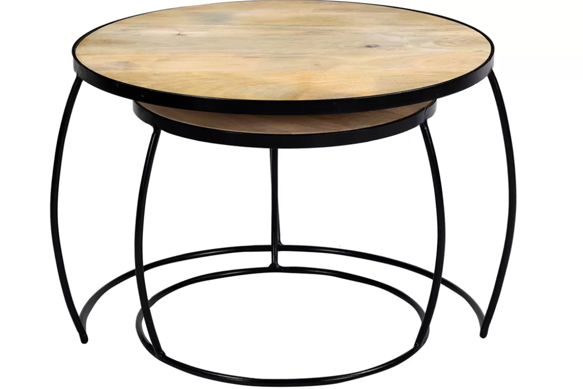 Miliboo Verschachtelungs-Couchtische aus massivem Mangoholz und Metall BARREL