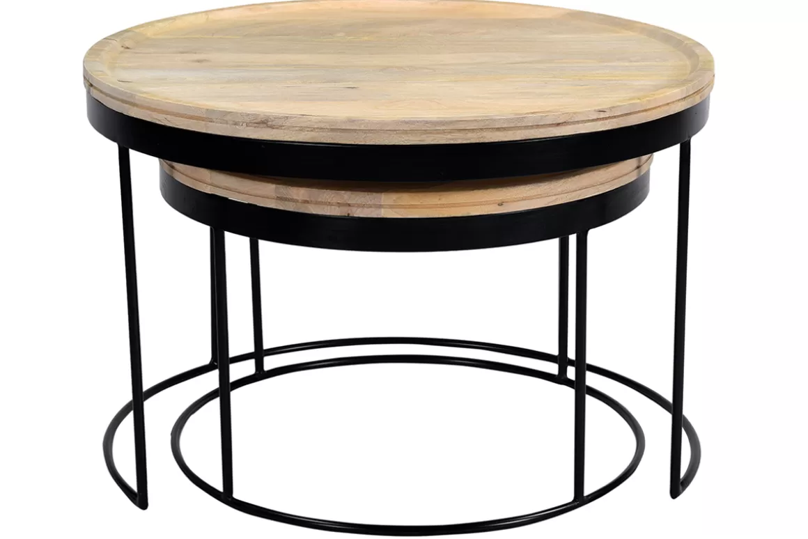 Miliboo Verschachtelungs-Couchtische aus massivem Mangoholz und Metall LEDGE