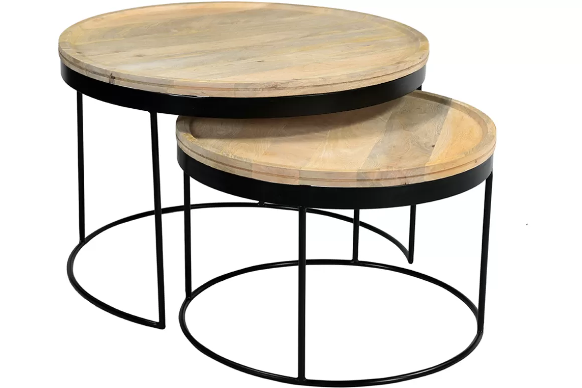 Miliboo Verschachtelungs-Couchtische aus massivem Mangoholz und Metall LEDGE