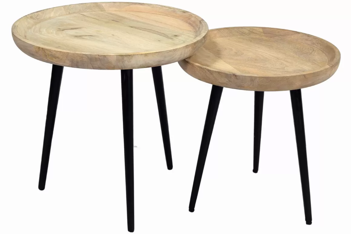 Miliboo Verschachtelungs-Couchtische aus massivem Mangoholz und Metall PYTA