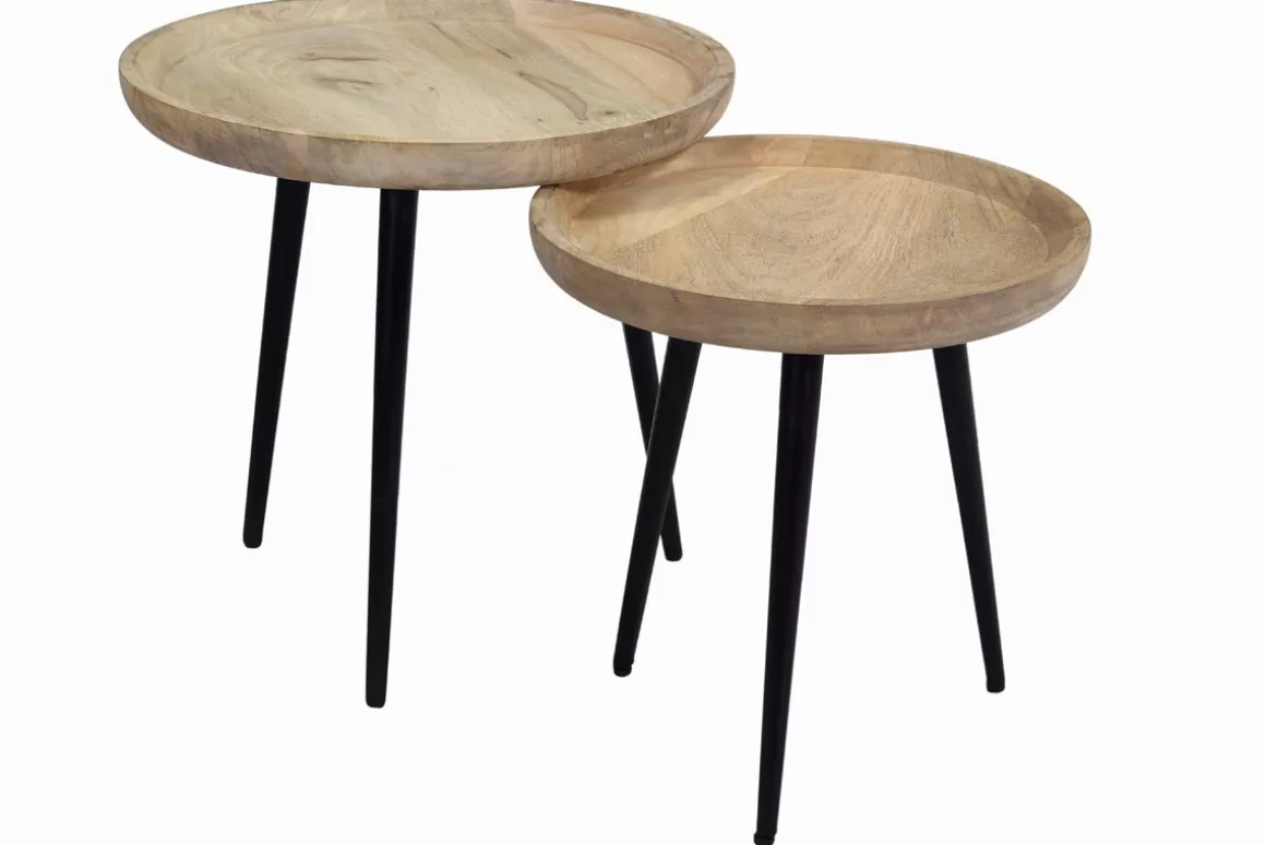 Miliboo Verschachtelungs-Couchtische aus massivem Mangoholz und Metall PYTA