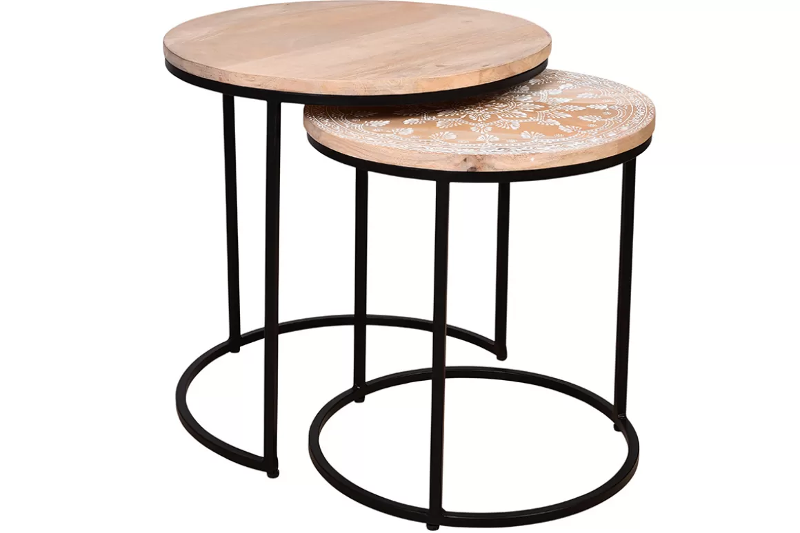 Miliboo Verschachtelungs-Couchtische aus massivem Mangoholz und Metall TOGETHER