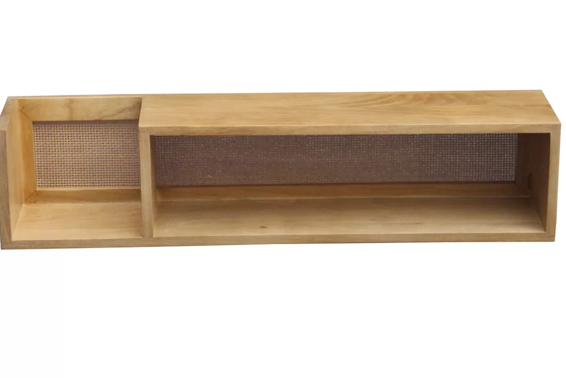 Miliboo Wandregal aus massivem Mangoholz und Rattan-Rohrgeflecht B90 cm ACANGE