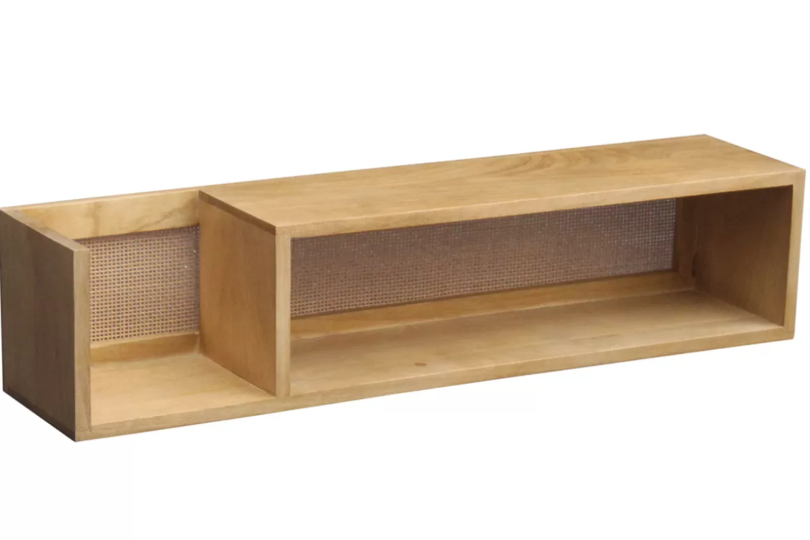Miliboo Wandregal aus massivem Mangoholz und Rattan-Rohrgeflecht B90 cm ACANGE