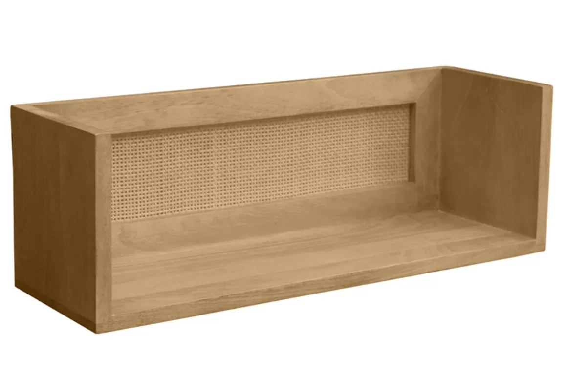 Miliboo Wandregal aus massivem Mangoholz und Rattan-Rohrgeflecht B60 cm ACANGE